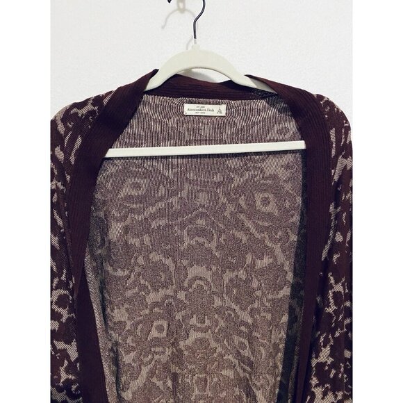 Abercrombie and Fitch Cocoon Cardigan Sweater Womens Large Maroon Damask Slouchy - Picture 2 of 6
